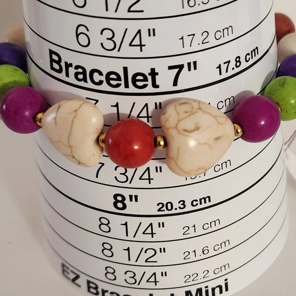 Hand Crafted Bracelet Stretch Beaded Hearts Red White Purple Green 7.5" - Picture 5 of 5